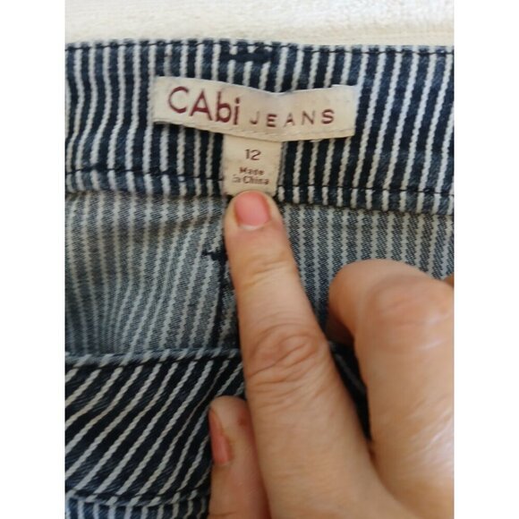 CABI JEANS Navy + White Johnny Railroad Striped Crop Length Women's Jeans 12 - Picture 16 of 16